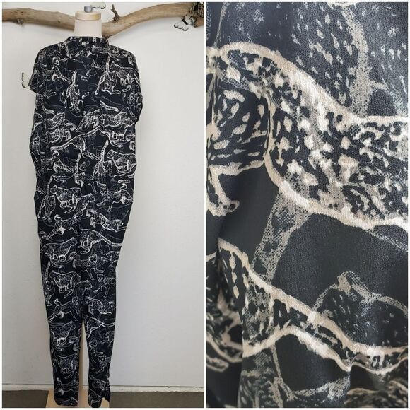 H&M wild cat 90s style jumpsuit black and white - Picture 1 of 7